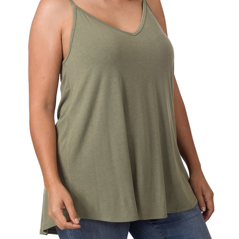 Zenana LT OLIVE Front and Back Reversible Spaghetti Cami Sz 1X-3X NWOT